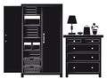 Silhouette of cupboard and chest of drawers