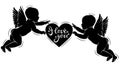 Silhouette cupids with heart I love you Royalty Free Stock Photo