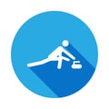 Silhouette Curling athlete isolated icon with long shadow. Winter sport games discipline signs and symbols can be used for web,