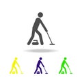 Silhouette Curling athlete isolated multicolored icon. Winter sport games discipline. Symbol, signs can be used for web, logo, mob