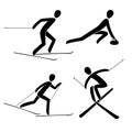 Silhouette curling , racing, alpine freestyle skiing isolated illustration Royalty Free Stock Photo