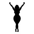 Silhouette of a curvy woman raising his arms. Victory gesture