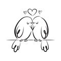 Silhouette cute birds in love. doodle style Royalty Free Stock Photo