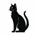 Silhouette Of Cute Black Cat Sitting On White Background Royalty Free Stock Photo