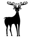 Silhouette of cute Christmas deer with beautiful antlered