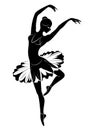 Silhouette of a cute lady, she is dancing ballet. The girl has a beautiful figure. Woman ballerina. Vector illustration