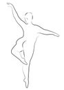 Silhouette of a cute lady, she is dancing ballet. The woman has an overweight body. Girl is plump. Woman ballerina, gymnast.
