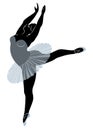 Silhouette of a cute lady, she is dancing ballet. The woman has an overweight body. Girl is plump. Woman ballerina, gymnast.