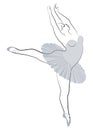 Silhouette of a cute lady, she is dancing ballet. The woman has an overweight body. Girl is plump. Woman ballerina, gymnast.