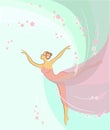 Silhouette of a cute lady. Romantic figure of a girl ballerina. The woman is slim and beautiful. Colored background. Vector