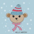 Silhouette Cute little bear with knitted cap and scarf. Royalty Free Stock Photo