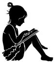 Silhouette cute little girl reading book Royalty Free Stock Photo