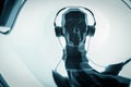 Silhouette of a cyber digital head in a headphones as a dj