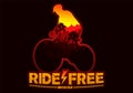 Silhouette of a cyclist man with a mountain hot colors evening landspace inside and a ride free, born to be cyclist legend Royalty Free Stock Photo