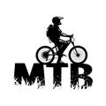 Silhouette of a cyclist on and the MTB letters. Vector illustration. Royalty Free Stock Photo