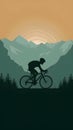 Silhouette of cyclist riding bike through mountains, adventure journey