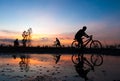 Silhouette cyclist sunset Royalty Free Stock Photo