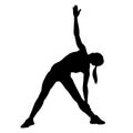 Silhouette of a female doing warming up exercise move. Silhouette of a sporty woman doing aerobic workout stretching pose. Royalty Free Stock Photo