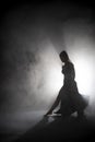 Silhouette dancer performing dance figures. Royalty Free Stock Photo