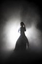 Silhouette dancer performing dance figures. Royalty Free Stock Photo