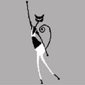 Silhouette of a dancing cat in a bra and pantyhose, drawn by squares, pixels. Vector illustration