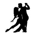 Silhouette of a dancing couple. Man and woman dancing tango. Vector illustration