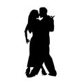 Silhouette of a dancing couple. Man and woman dancing tango. Vector illustration