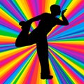 Silhouette dancing human, vector music battle party, disco ray