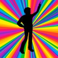 Silhouette dancing human, vector music battle party, disco ray