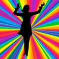 Silhouette dancing human, vector music battle party, disco ray