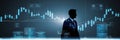 Silhouette of a data analyst with stock graphs and algorithm visuals in double exposure