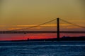 Silhouette of 25 de Abril Bridge, Lisbon, Portugal