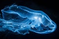 The silhouette of a deep-sea jellyfish, its translucent body pulsing gracefully