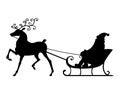 Silhouette of a deer carrying a sled with Santa Claus