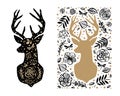 Silhouette of deer in the flower pattern. Hand drawn design elem Royalty Free Stock Photo