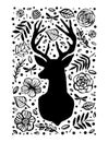 Silhouette of deer in the flower pattern. Hand drawn design elem Royalty Free Stock Photo