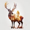 Silhouette of a deer in the forest. Vector illustration. Royalty Free Stock Photo