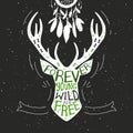 Silhouette of a deer. Hand drawn typography poster, 