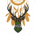 Silhouette of a deer. Hand drawn typography poster, 