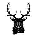 Silhouette deer head in scarf on white background. Royalty Free Stock Photo