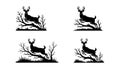 Silhouette Deer Jumping Over Branches and Grass Royalty Free Stock Photo
