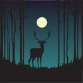 Silhouette of a deer, stag in the night. Beautiful vector art illustration