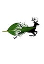 Silhouette of a deer seamlessly merged with a green leaf, forming a creative and Royalty Free Stock Photo