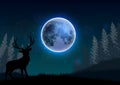 Silhouette of a deer standing on a hill at night