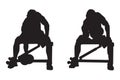 Silhouette depicting man doing seated Concentrated Bicep Curls on a bench isolated on a white background. EPS Vector