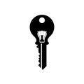 Silhouette depicts a key with a light bulb inside the bow. The design merges two objects, Royalty Free Stock Photo