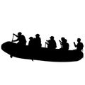 Silhouette descent on a river water rafters on a white background