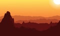 Silhouette of desert at sunset landscape