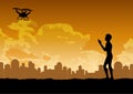 Silhouette design of man is playing drone