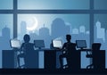 Silhouette design of office workers doing works over time at night Royalty Free Stock Photo